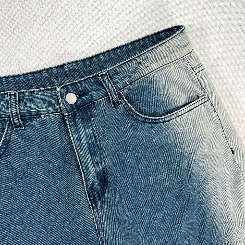 Mango Manfinity Wide Leg Denim Shorts Men Medium Blue Wash Loose Baggy Jean